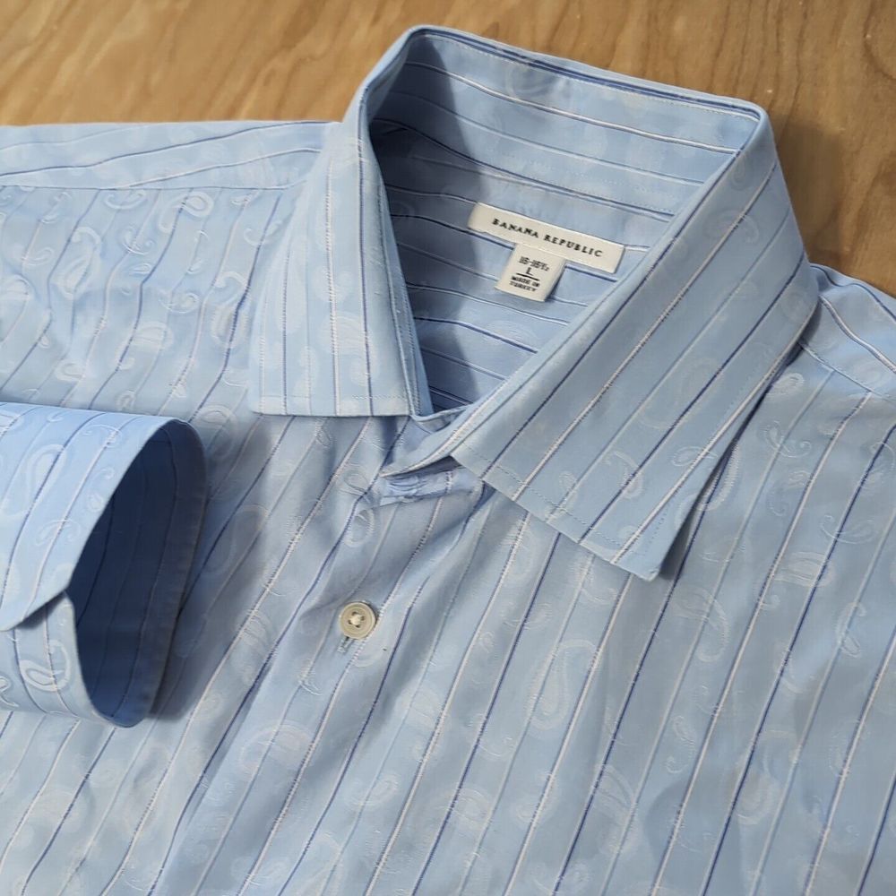 Banana Republic Mens Button Up‎ Shirt Large 16-16.5 Blue Stripe Paisley L/S